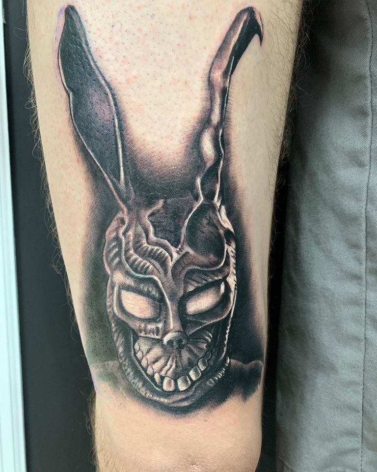 Demonic skull blackwork tattoo by All City Tattoo